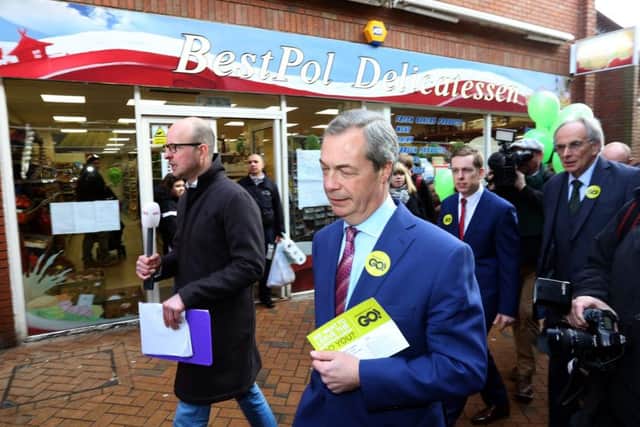 Grassroots Out: Wellingborough: MEP Nigel Farage , Peter Bone MP for Wellingborough, Tom Pursglove MP for Corby and East Northants, walkabout in Wellingborough to publicise the Grassroots Out - EU referendum 

Saturday 23 January 2016 NNL-160123-231422009