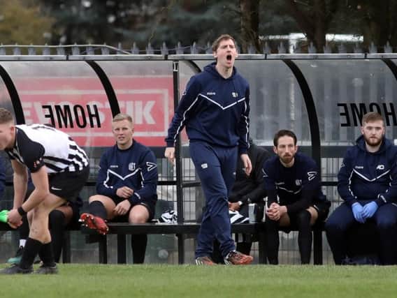 Corby Town boss Steve Kinniburgh shouts out some instructions during the 3-1 home defeat to Peterborough Sports. Pictures by Alison Bagley