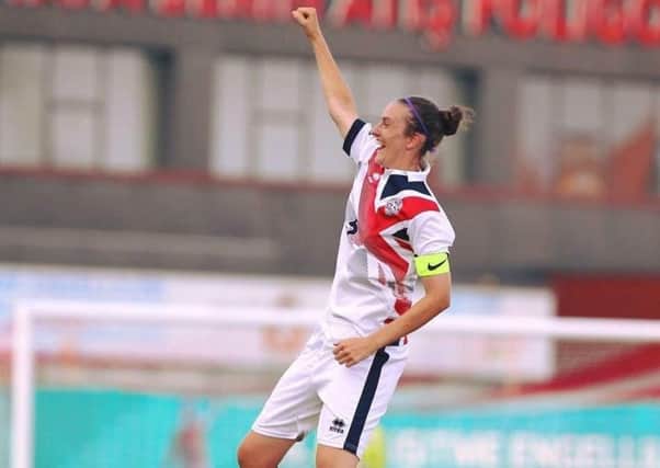 Claire Stancliffe after scoring at the Deaflympics.