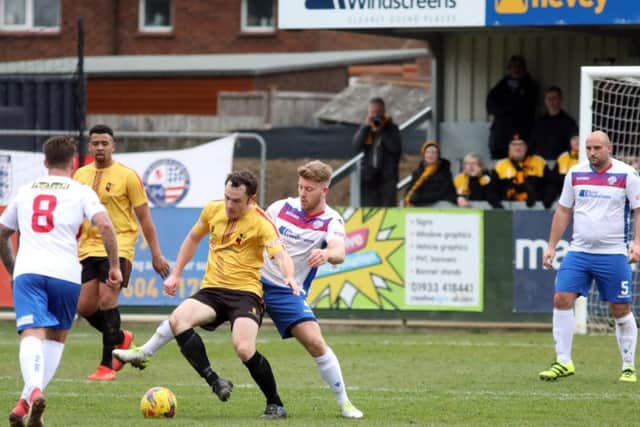 Action from AFC Rushden & Diamonds' 1-1 draw with Alvechurch at Hayden Road last weekend. Picture by Alison Bagley
