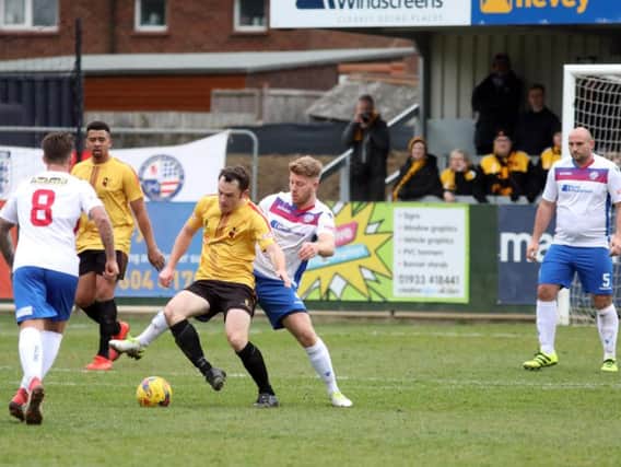 Action from AFC Rushden & Diamonds' 1-1 draw with Alvechurch at Hayden Road last weekend. Picture by Alison Bagley