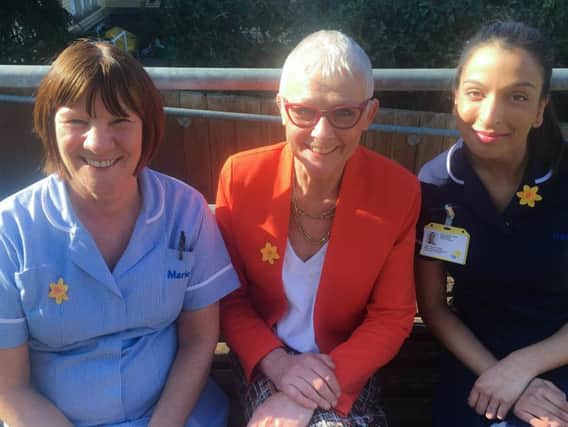 From left to right: Healthcare assistant June Nicholl, clinical nurse manager Rebecca Warren and nurse Seeta Maher are all part of Marie Curies team in Northamptonshire.