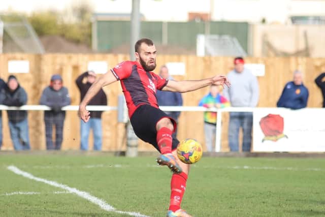 Man-of-the-match Gary Stohrer scored Kettering's second goal with this fine volley