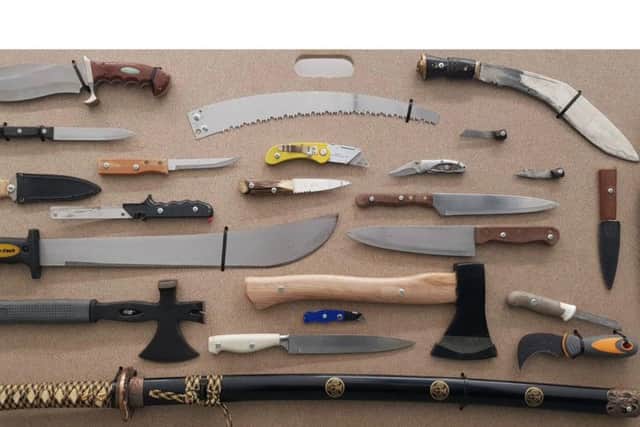Wellingborough PCSO Paul Hurst tweeted this image of some of the knives surrendered in 2019 (Picture courtesy of @PCSOHurst via Twitter)