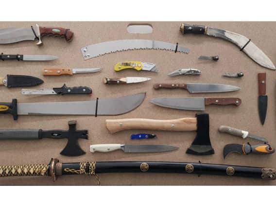 Wellingborough PCSO Paul Hurst tweeted this image of some of the knives surrendered in 2019 (Picture courtesy of @PCSOHurst via Twitter)