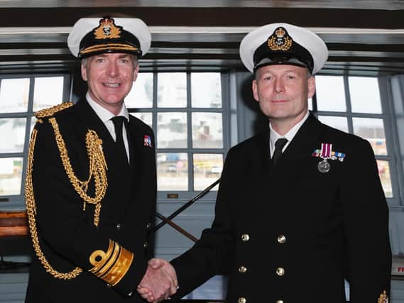 Dave (right) received his award from Second Sea Lord, Vice Admiral Tony Radakin CB, on board Lord Nelsons Flagship HMS Victory in Portsmouth Naval Base