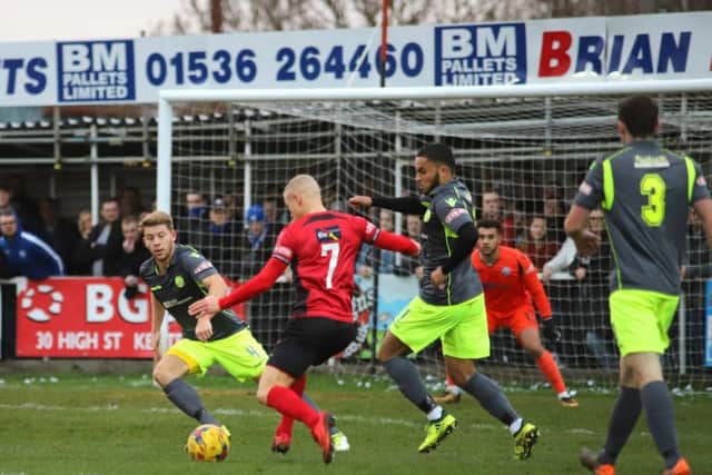 Kettering Town and AFC Rushden & Diamonds met in the first derby of the season on New Year's Day at Latimer Park. Picture by Peter Short