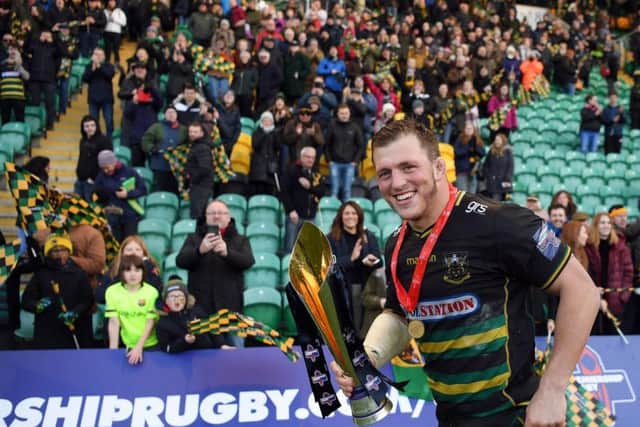 Alex Waller was all smiles after lifting the Premiership Rugby Cup at Franklin's Gardens on Sunday afternoon