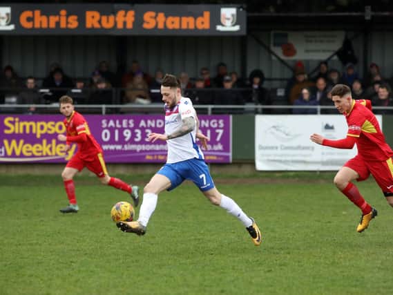 Man-of-the-match Sam Johnson sets off on a run during AFC Rushden & Diamonds' 2-1 success over Needham Market. Picture by Alison Bagley