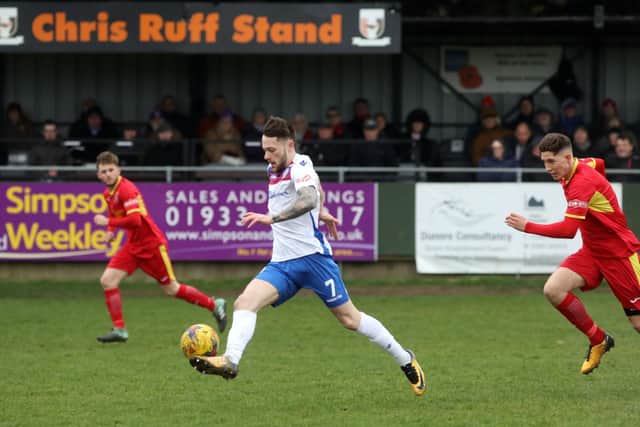 Man-of-the-match Sam Johnson sets off on a run during AFC Rushden & Diamonds' 2-1 success over Needham Market. Picture by Alison Bagley