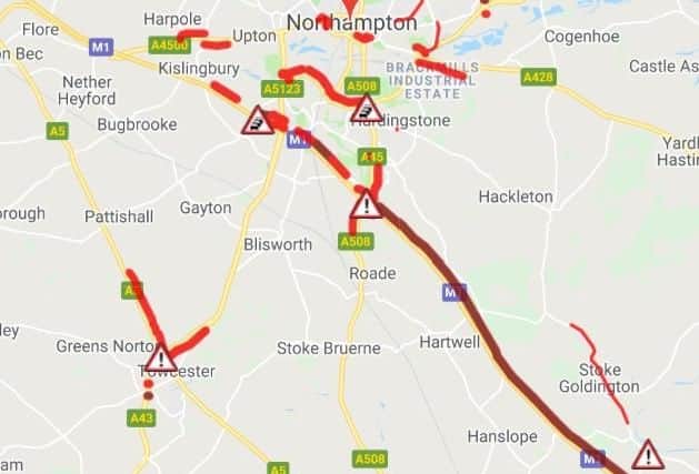 Severe delays on the M1 in Northants this morning (AA)