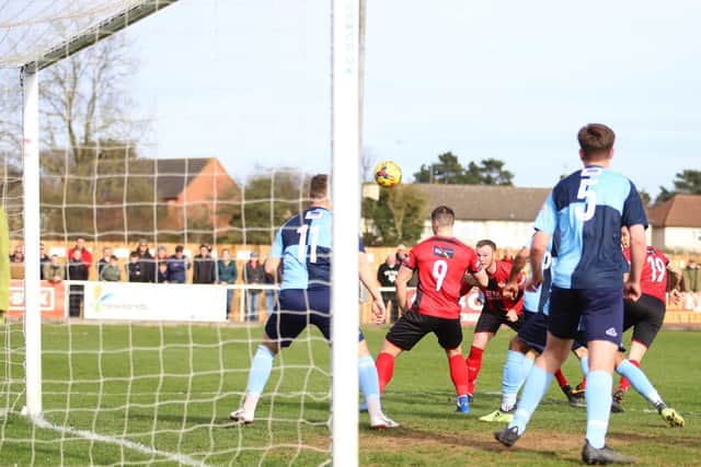 Declan Towers heads home the Poppies' second goal