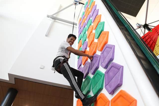 One of the 26 climbing walls with points scored depending on the difficulty of the climb