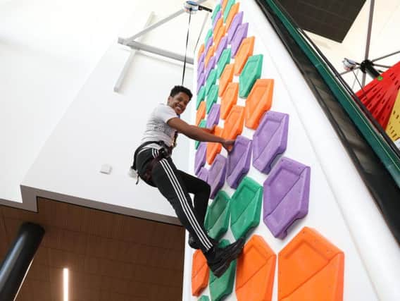 One of the 26 climbing walls with points scored depending on the difficulty of the climb