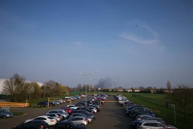 A plume of black smoke could be seen from some distance. Photo courtesy of Alfie from Northants 999 Videos.