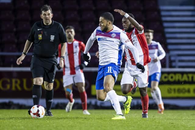 Nathan Hicks gets on the ball for AFC Rushden & Diamonds during the NFA Hillier Senior Cup final against Brackley Town. Pictures by Kirsty Edmonds
