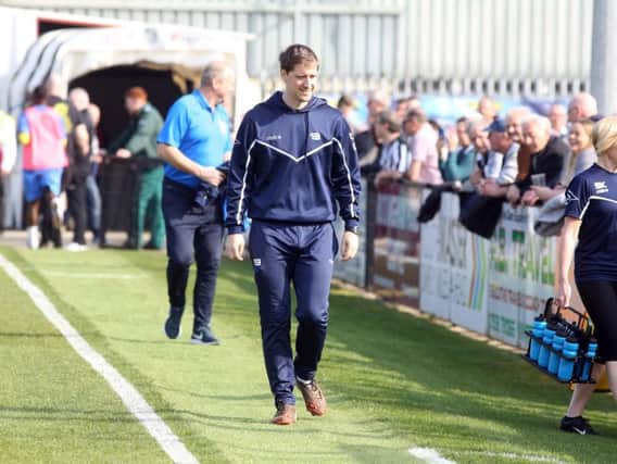 Corby Town manager Steve Kinniburgh takes his team to Aylesbury United this weekend as they look to firm up third place in the table. Picture by Alison Bagley