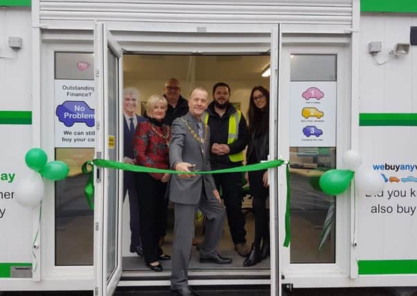 Mayor of the Borough of Kettering, Councillor James Burton and Mayoress Mrs Lorraine Burton open the Kettering branch of webuyanycar.com