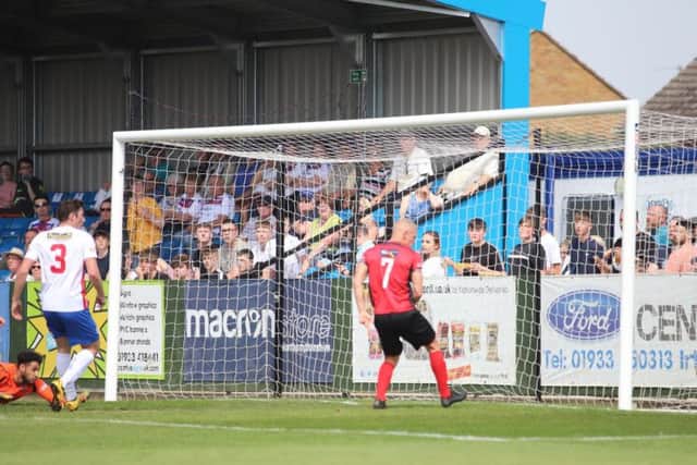 Lathantiel Rowe-Turner's shot finds the corner for what proved to be the winning goal at Hayden Road
