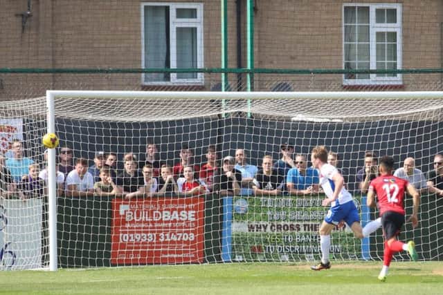 Diamonds striker Jack Bowen was out of luck as his effort hit the post in the first half