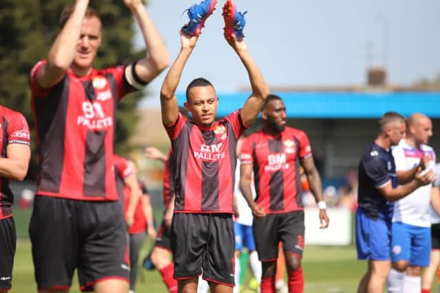 Kettering Town's players will hope to finish their promotion-winning campaign on a high note when they host Stratford Town tomorrow. Picture by Peter Short