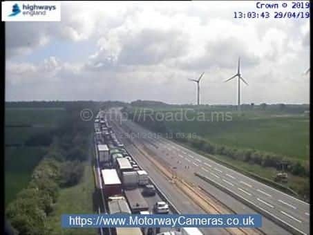 The scene at just after 1pm shot by an M1 camera positioned near Roade