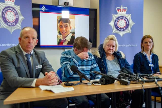 Shane's parents Ian and Caroline Fox (centre) issued an emotional appeal in December for information about their son's murder.
