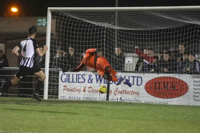 Joel Carta scores Corby's fifth goal