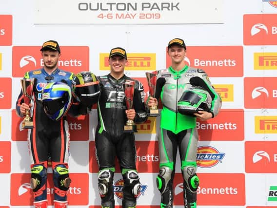 Jamie Perrin (left) on the podium at Oulton Park. Picture courtesy of Camipix