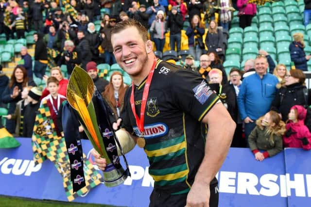 Alex Waller lifted the Premiership Rugby Cup at Franklin's Gardens in March