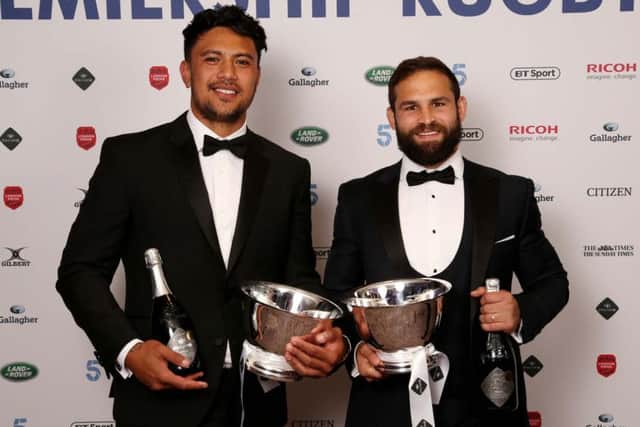 Cobus Reinach (right) and Denny Solomona shared the Premiership's top try scorer accolade