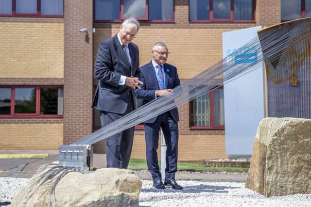 Duke of Gloucester unveiling a new sculpture at Satra, Kettering. NNL-190523-163614005