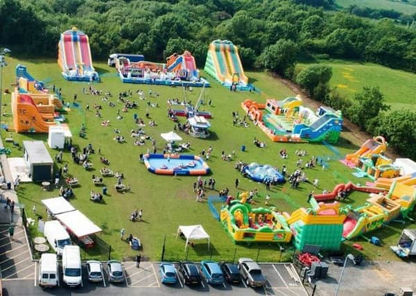 An aerial view of one of the previous inflatable play parks.