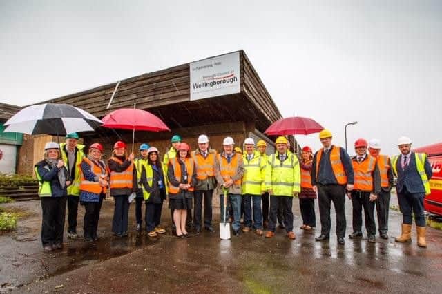 Representatives from Wellingborough Borough Council, housing association Greatwell Homes and construction firm Lindum Group at the site of the Solomon Place development in Lea Way, Wellingborough, before building work began.