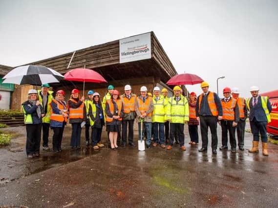 Representatives from Wellingborough Borough Council, housing association Greatwell Homes and construction firm Lindum Group at the site of the Solomon Place development in Lea Way, Wellingborough, before building work began.