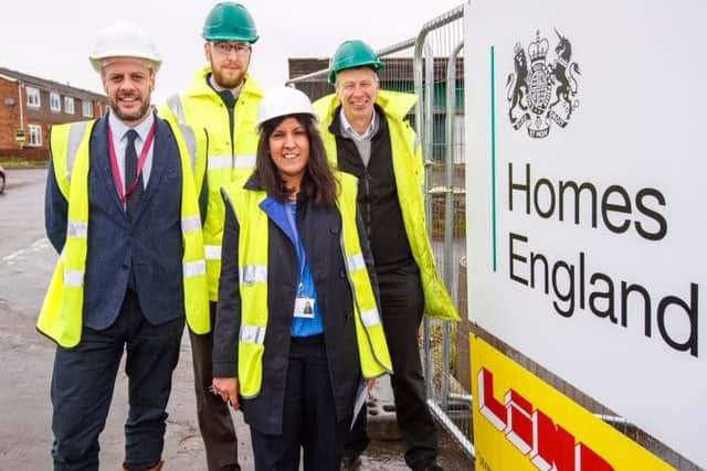 The development team from Wellingborough-based housing association Greatwell Homes at the site of the Solomon Place development in Lea Way.