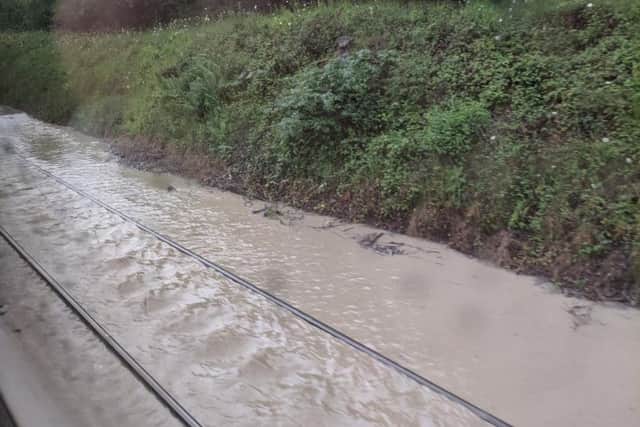 The line flooded during yesterdays landslip near to Stephenson Way