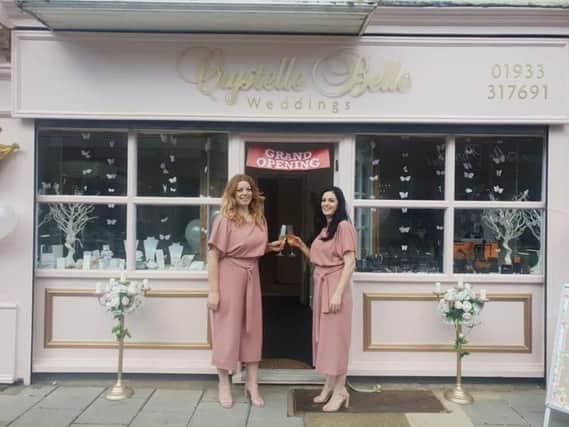 From left, sisters Chantelle Hewitt and Crystal Hoyle, during Saturday's official grand opening event of the Crystelle Belle shop in High Street, Rushden.