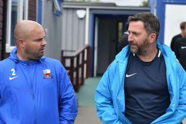 Nicky Eaden (right), pictured during his stint as manager of Nuneaton Borough, will be leading Kettering Town into the Vanarama National League North next season