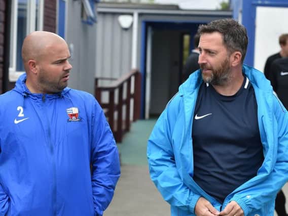 Nicky Eaden (right), pictured during his stint as manager of Nuneaton Borough, will be leading Kettering Town into the Vanarama National League North next season