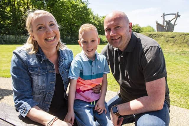 Blood donor Andrew, from Corby, meets mum Helen and recipient Sebastian