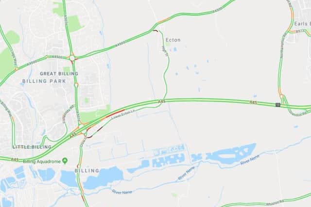 The crash caused tailbacks along the A45