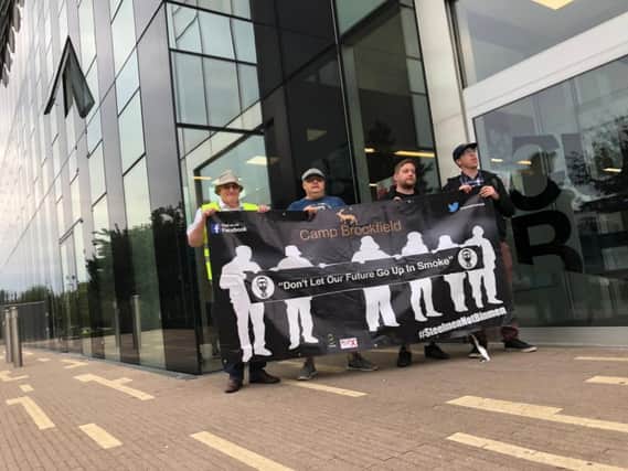 Some of the protestors outside the Corby Cube