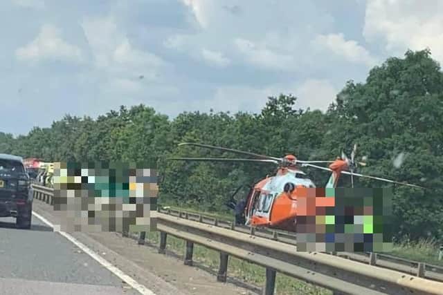 The air ambulance at the scene of the crash