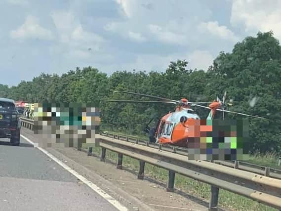 The air ambulance at the scene of the crash