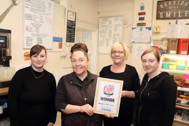 Winner of the Northants Telegraph Cafe of the Year, The Hungry Hossee, 
l-r Keighley Flynn, Shelaine Crabtree, Margaret Wayman and Shantell McVeigh.