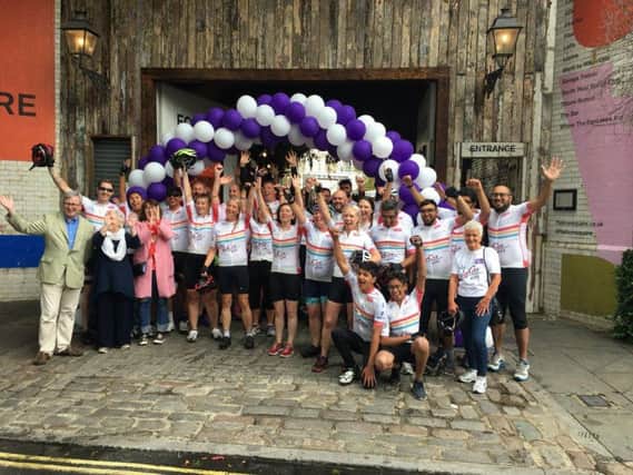 The Jo Cox Way cyclists celebrate their arrival at South Bank at the end of the 2018 ride. Photo: Jo Cox Way