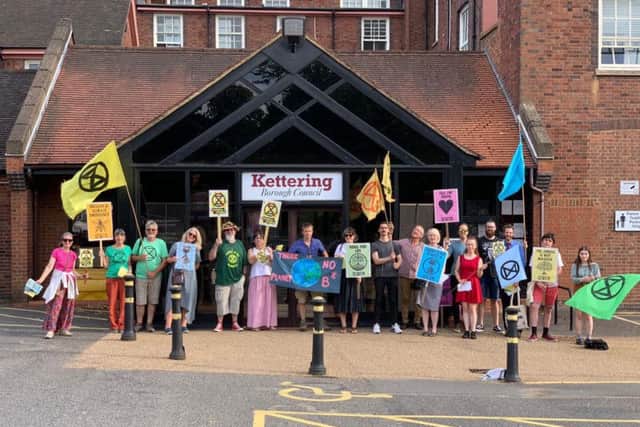 Climate change protestors outside the council chamber.