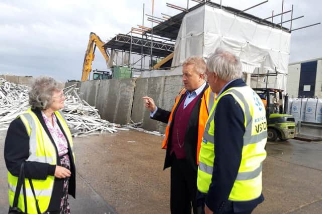 Peter Bone and Cllr Gill Mercer with Simon Scholes at the recycling plant.