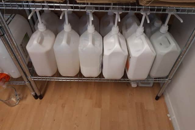 Liquids such as washing up liquid and shampoo can also be dispensed into re-used plastic bottles.